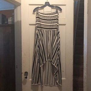 Black and white striped, high/low strapless dress